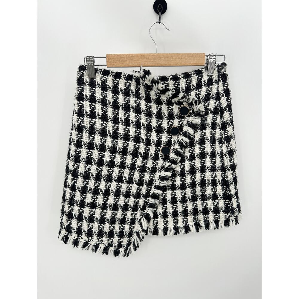 Anthropologie J.O.A Black White Tweed Mini Wrap Skirt‎ Womens Size Small NWT